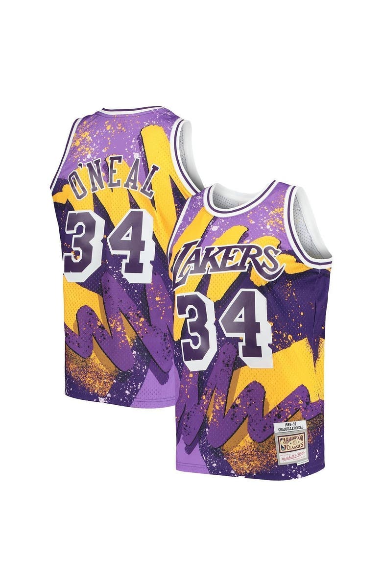 Mitchell & Ness Men's Mitchell & Ness Shaquille O'Neal Purple Los Angeles Lakers Hardwood Classics 1996/97 Hyper Hoops Swingman Jersey, Alternate, color, 