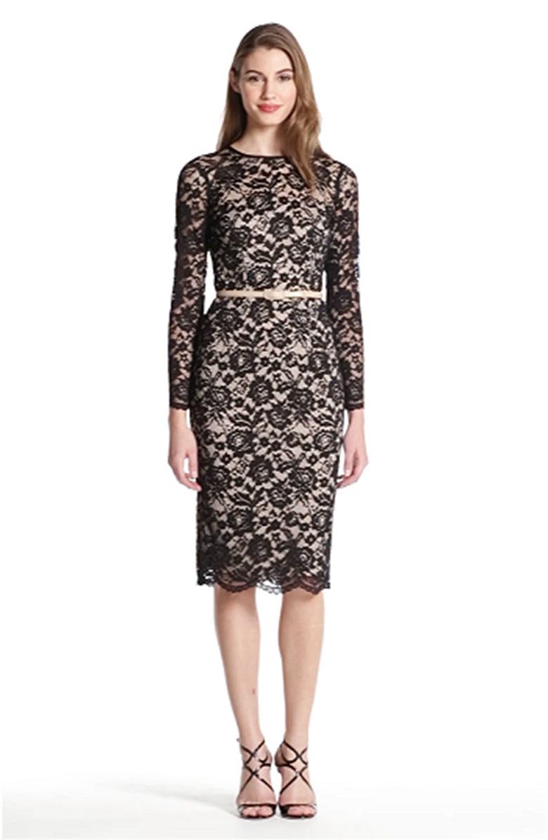 Maggy London Embroidered Lace Overlay Midi Dress, Alternate, color, 