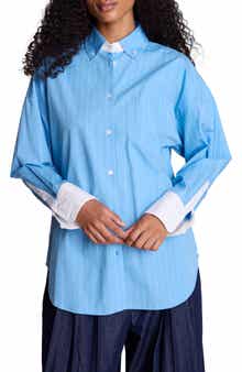 Pinstriped Cotton Button-Up Shirt
