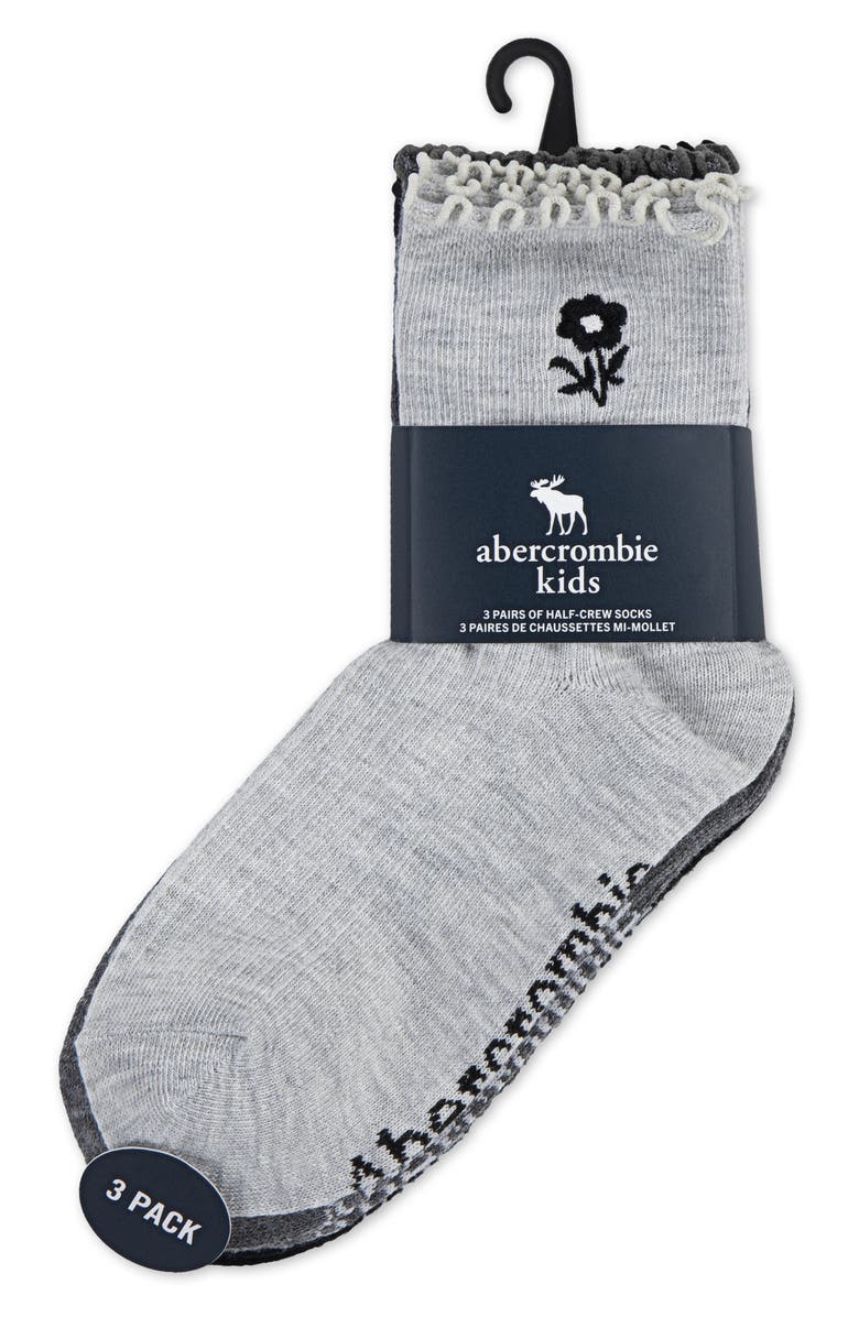 abercrombie kids Kids' Icon Assorted 3-Pack Crew Socks, Alternate, color, Anf Light Grey Heather