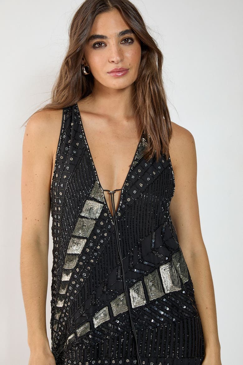 Plunge Sequin Mini Dress, Alternate, color, Black