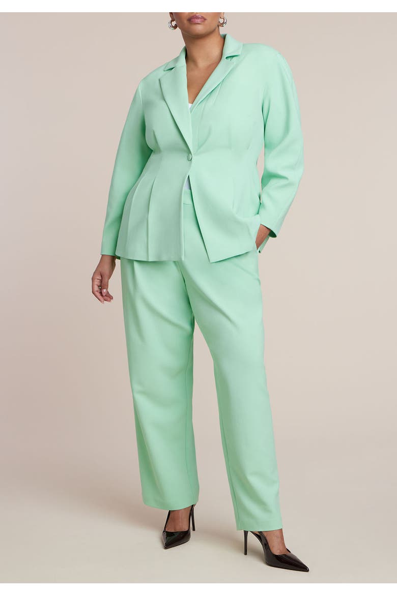 Pleat Waist Blazer, Alternate, color, GREEN ASH