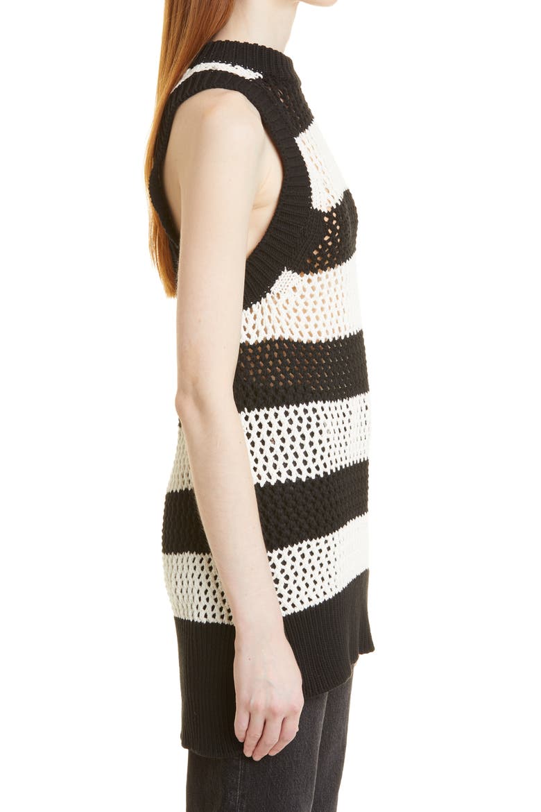 Heide Stripe Open Stitch Stretch Cotton & Silk Tank, Alternate, color, BLACK/ WHITE