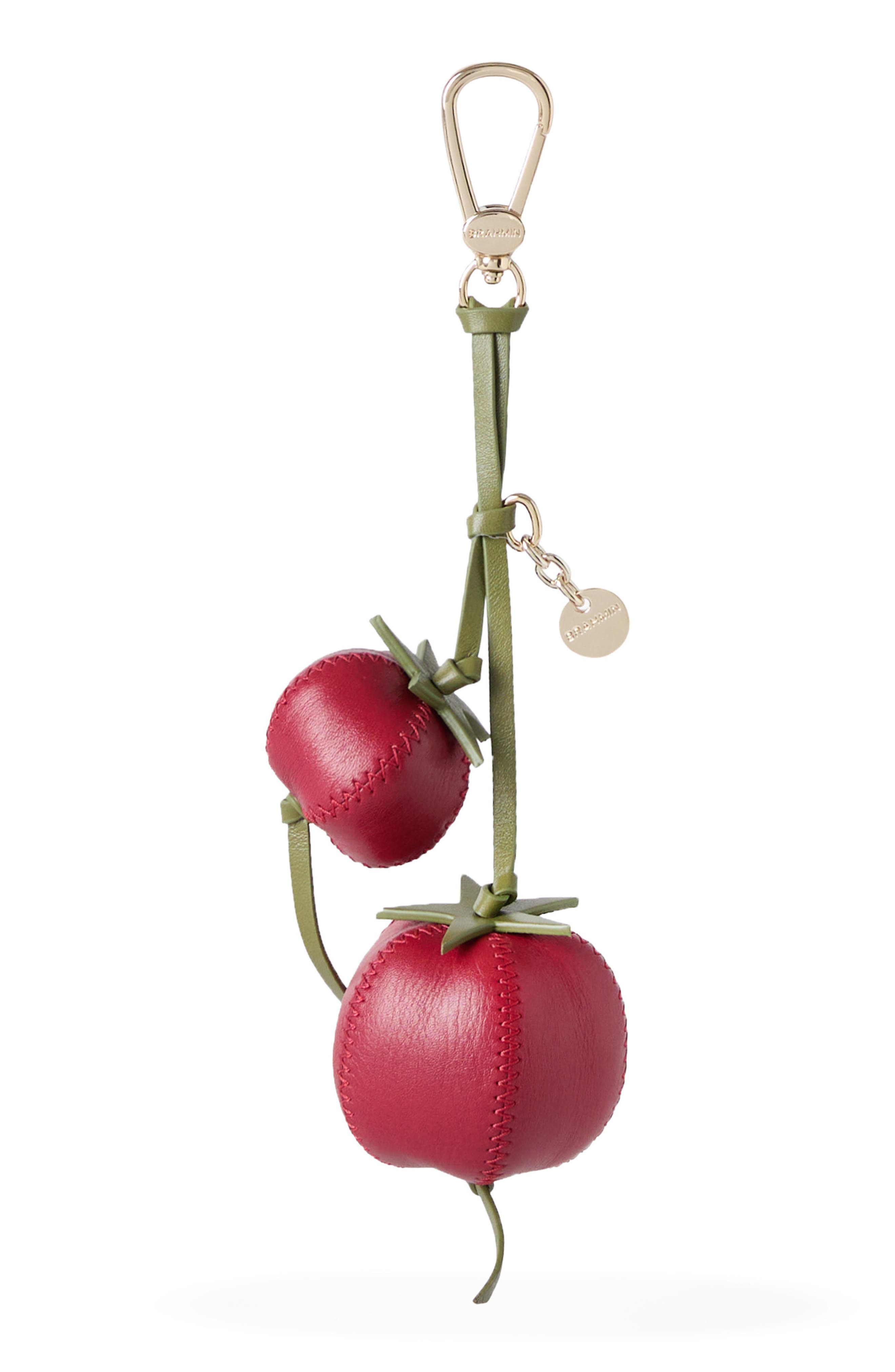 Brahmin Tomato Leather Bag Charm, Main, color, Salsa