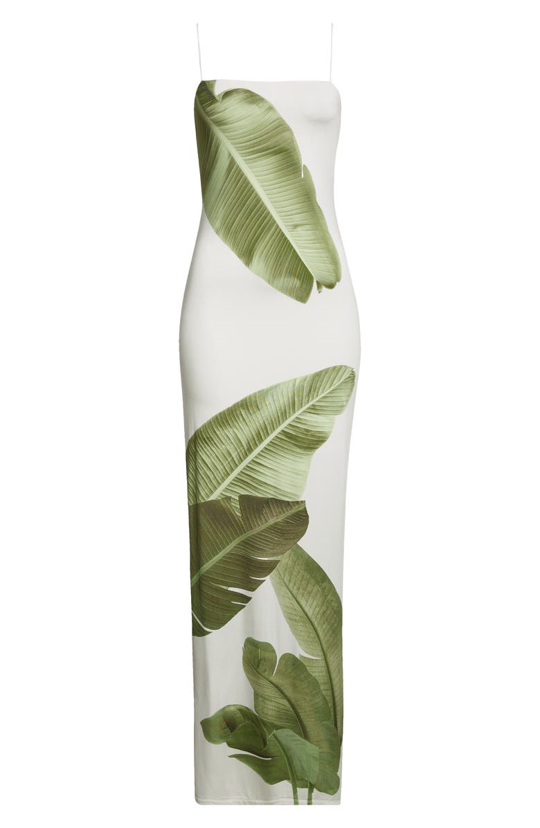 Alice + Olivia Fifi Palm Column Maxi Dress, Alternate, color, Jungle Palm Off White