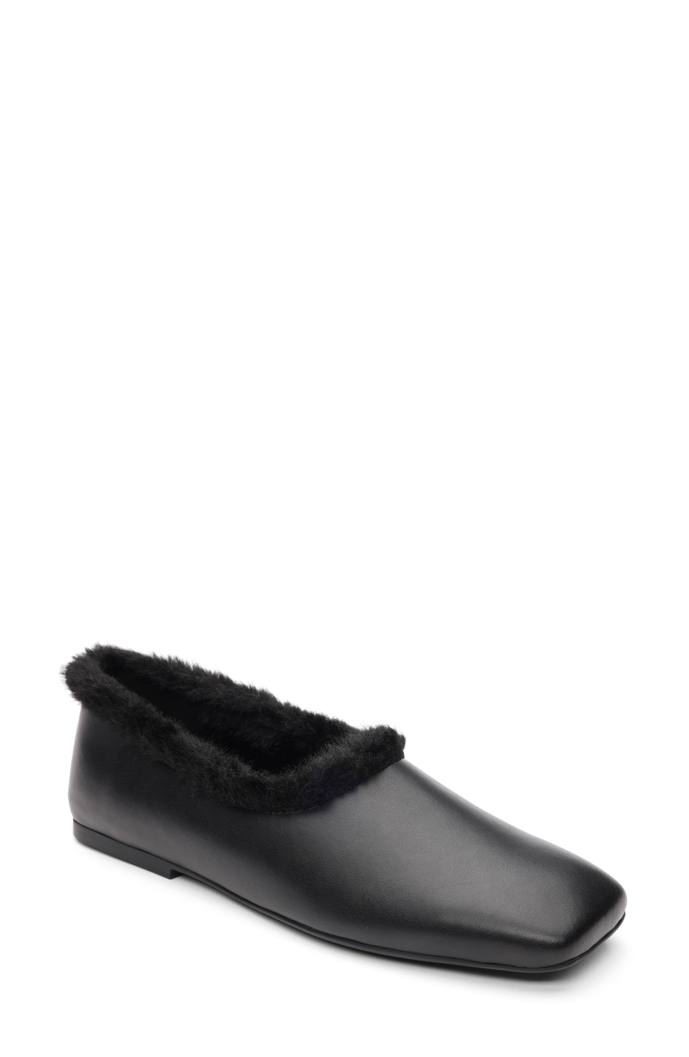 Ash Bianca Faux Fur Lined Ballet Flat, Main, color, Black