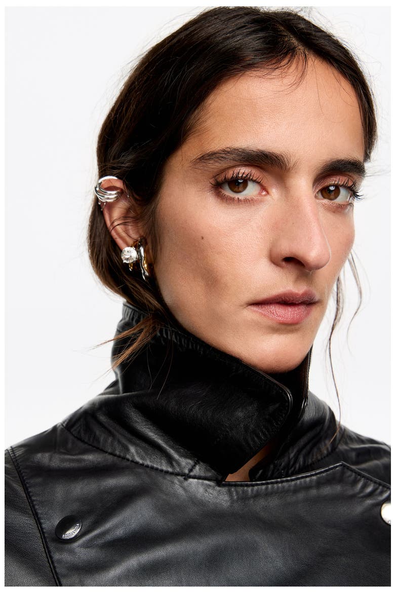 Oversize Leather Jacket, Alternate, color, BLACK