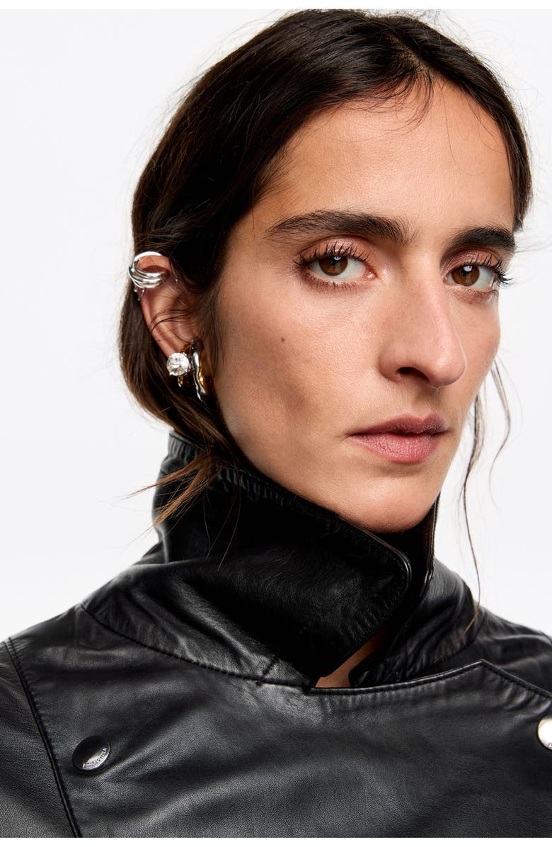 Bimba y Lola Oversize Leather Jacket, Alternate, color, Black