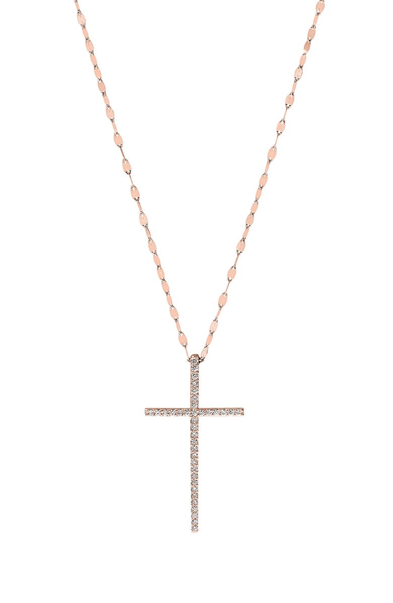 LANA 14K Rose Gold Diamond Cross Pendant Necklace, Alternate, color, 