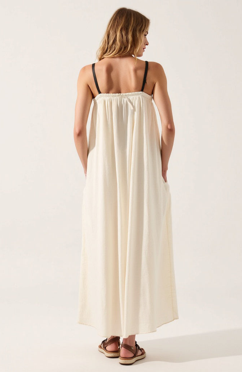 Modenaire Strapless Tie-Front Maxi Dress with Gathered Bodice, Alternate, color, Ivory / Black