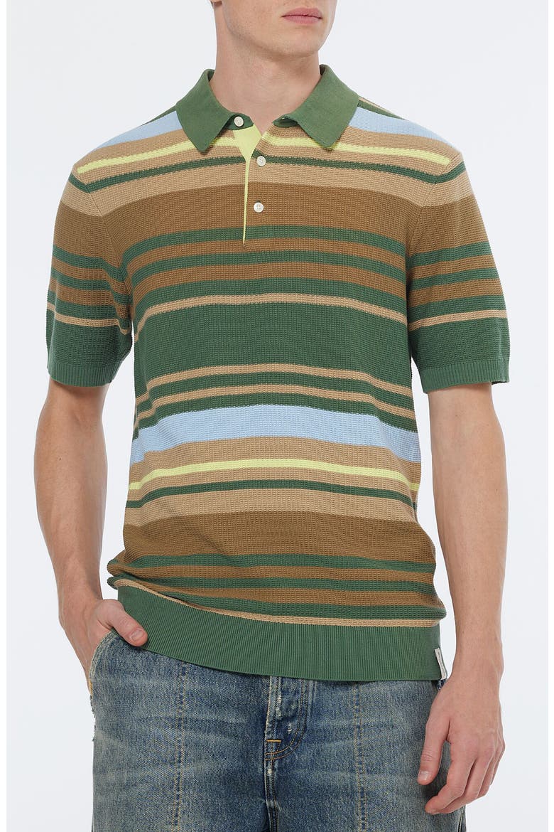 Stripe Textured Cotton Knit Polo, Main, color, SAGE GREEN MULTI STRIPE