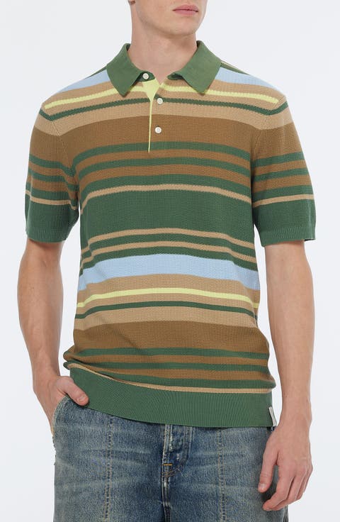 Stripe Textured Cotton Knit Polo