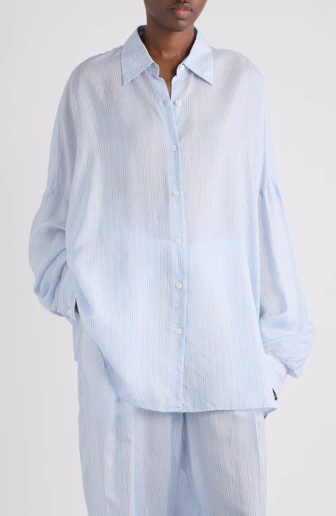 Celindo Super Compact Stripe Oversize Supima® Cotton Poplin Button-Up Shirt