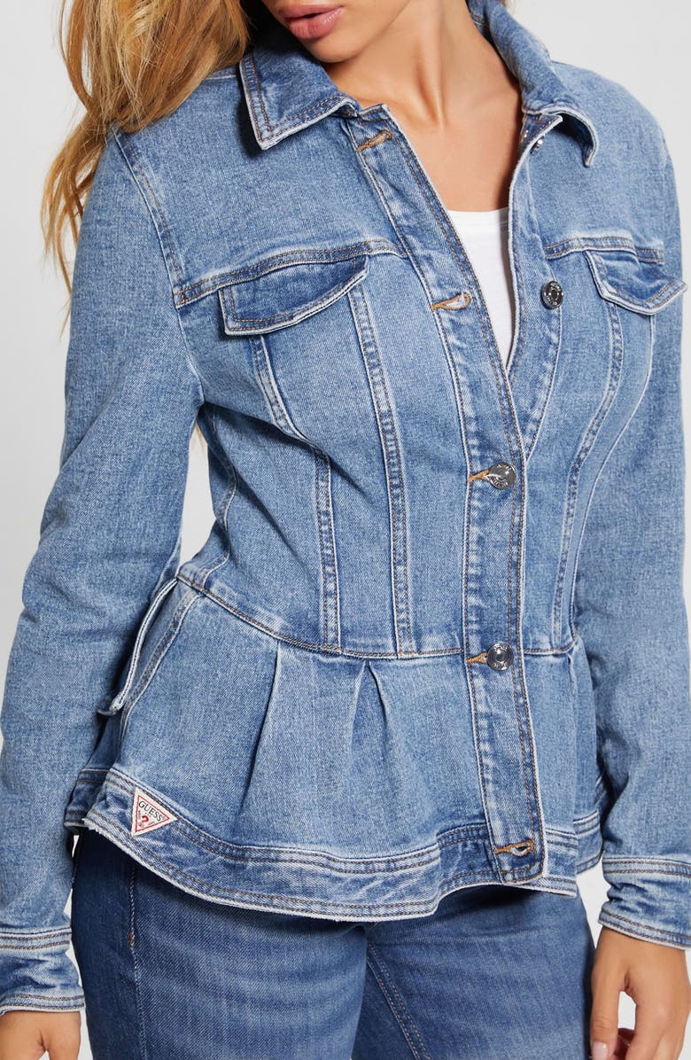 GUESS Peplum Denim Jacket, Alternate, color, 