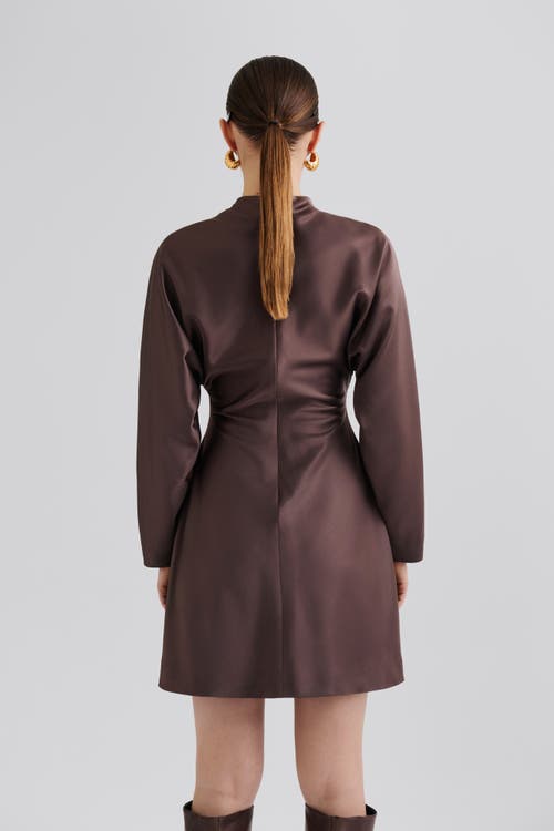 Malina Zora Barrel Long Sleeve Mini Dress In Brown