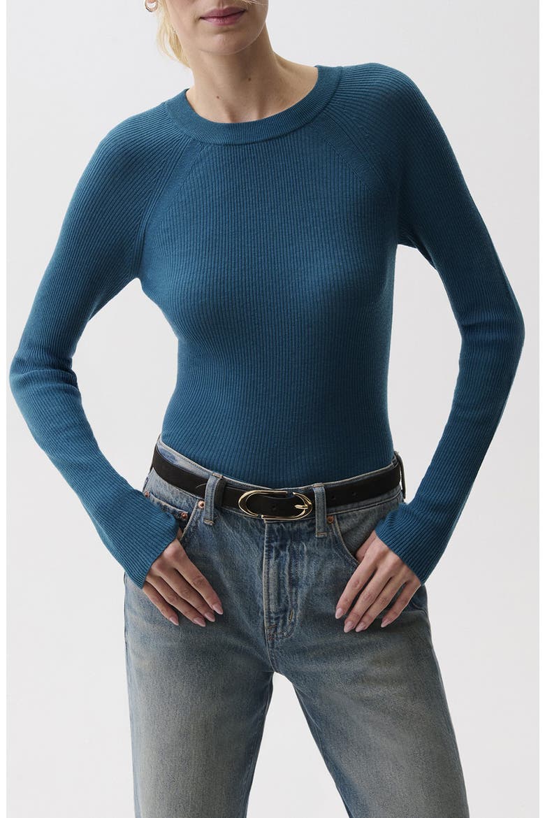 Juno Rib Long Sleeve Merino Wool Blend Top, Main, color, DEEP TEAL
