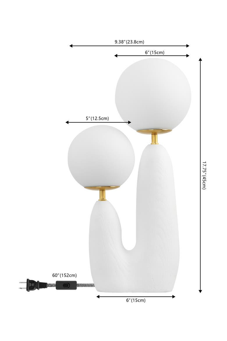 Oda 17.75" 2-Light Modern Bohemian Resin/Iron/Frosted Glass Danish Cactus LED Table Lamp, Alternate, color, White/Brass Gold