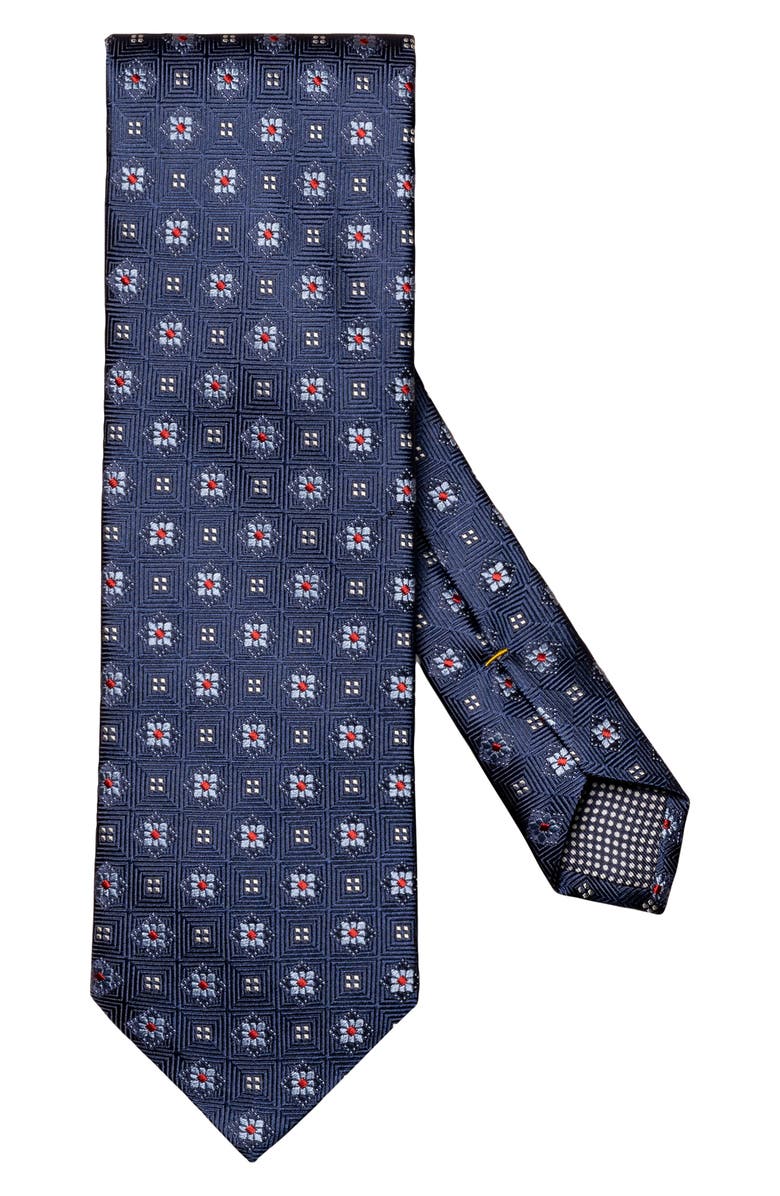 Eton Neat Floral Medallion Silk Tie, Main, color, Navy