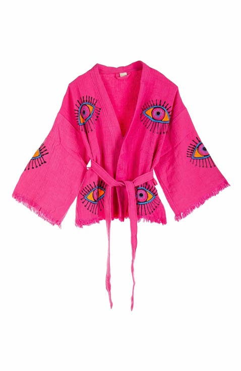 Sereia Evil Eye Handmade Cotton Short Robe Cover-Up