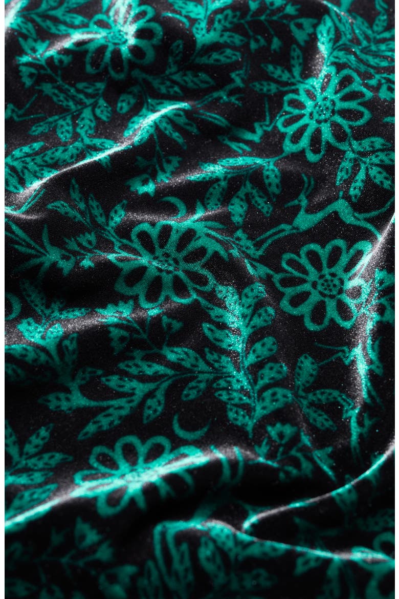 Oak Cottage Floral Velvet Midi Dress, Alternate, color, EVENING WOODLAND STUDIO GREEN