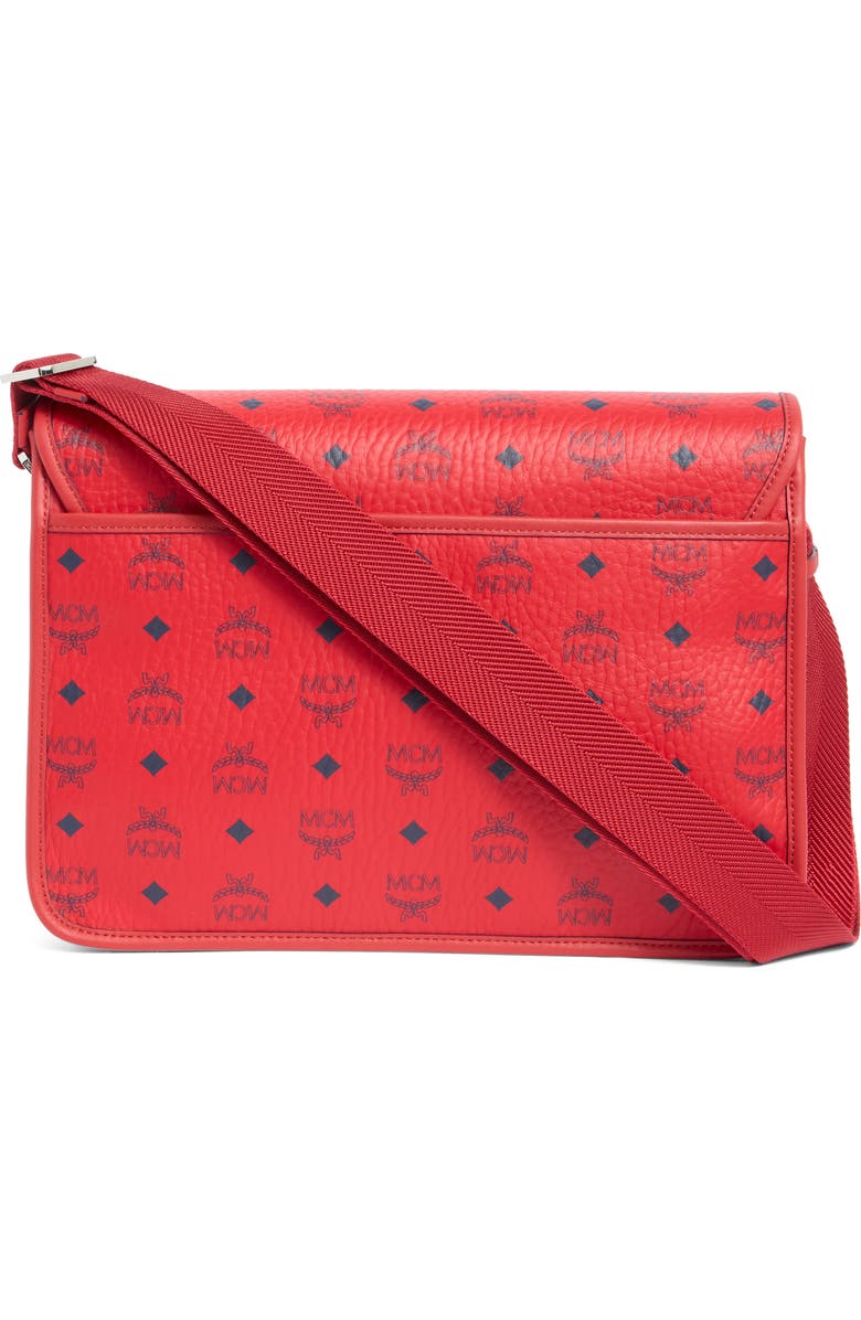 MCM Aren Logo Print Messenger Crossbody Bag, Alternate, color, Candy Red