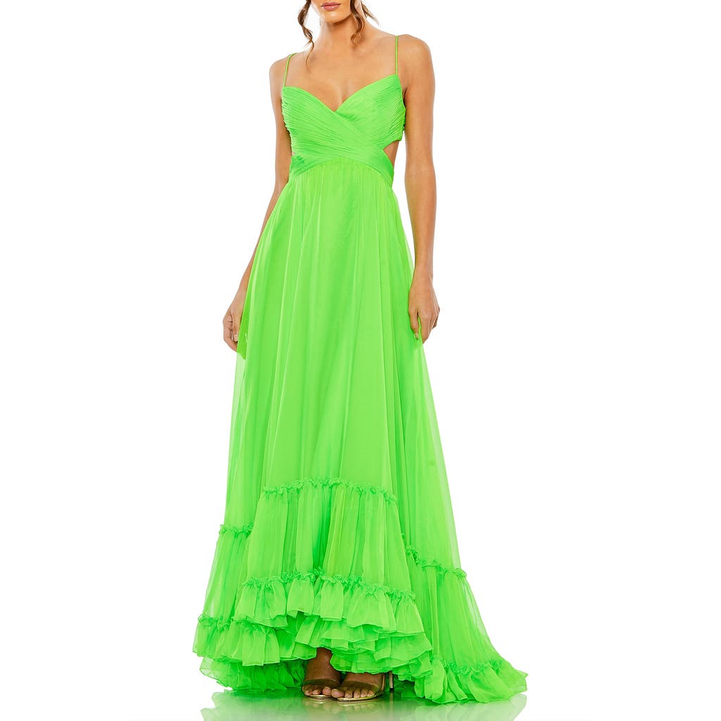 MAC DUGGAL MAC DUGGAL CUT OUT CHIFFON TIERED STRAPPY OPEN BACK GOWN