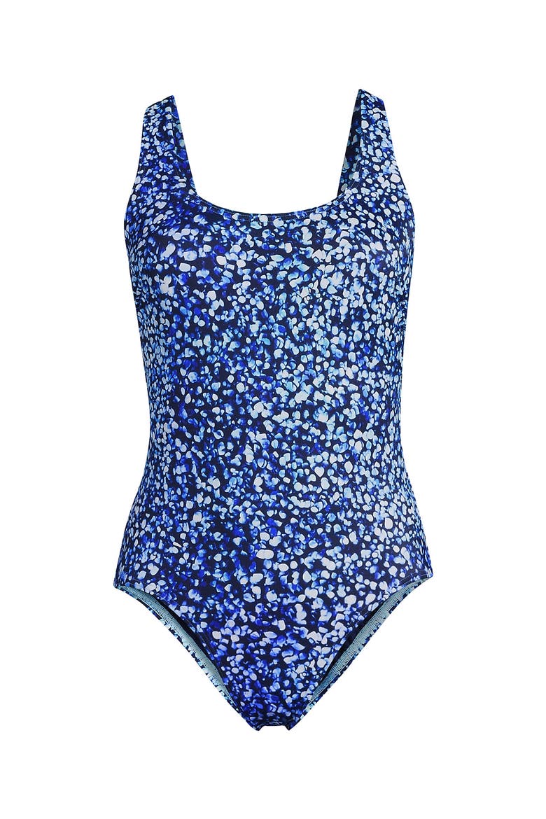 Petite Tugless X-Back One Piece Swimsuit, Alternate, color, Navy/Turquoise Mosaic Dot