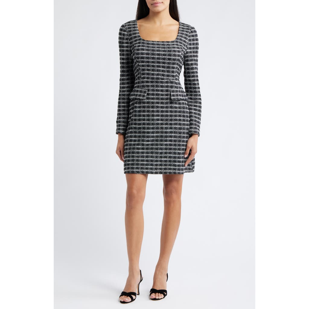 Julia Jordan Windowpane Plaid Long Sleeve Bouclé Dress In Blue