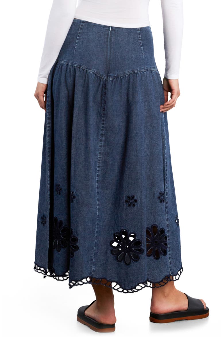 Camellia Floral Cutout Denim Maxi Skirt, Alternate, color, PETAL DENIM