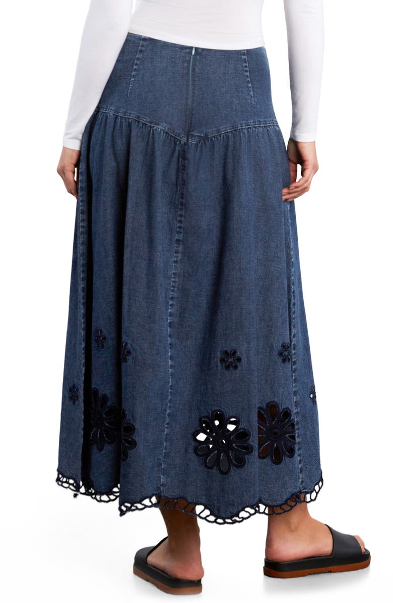 Wash Lab Denim Camellia Floral Cutout Denim Maxi Skirt, Alternate, color, Petal Denim