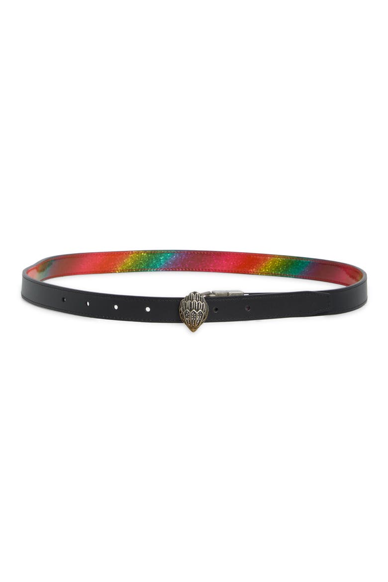 Glitter Rainbow Reversible Leather Belt, Alternate, color, METALLIC RAINBOW