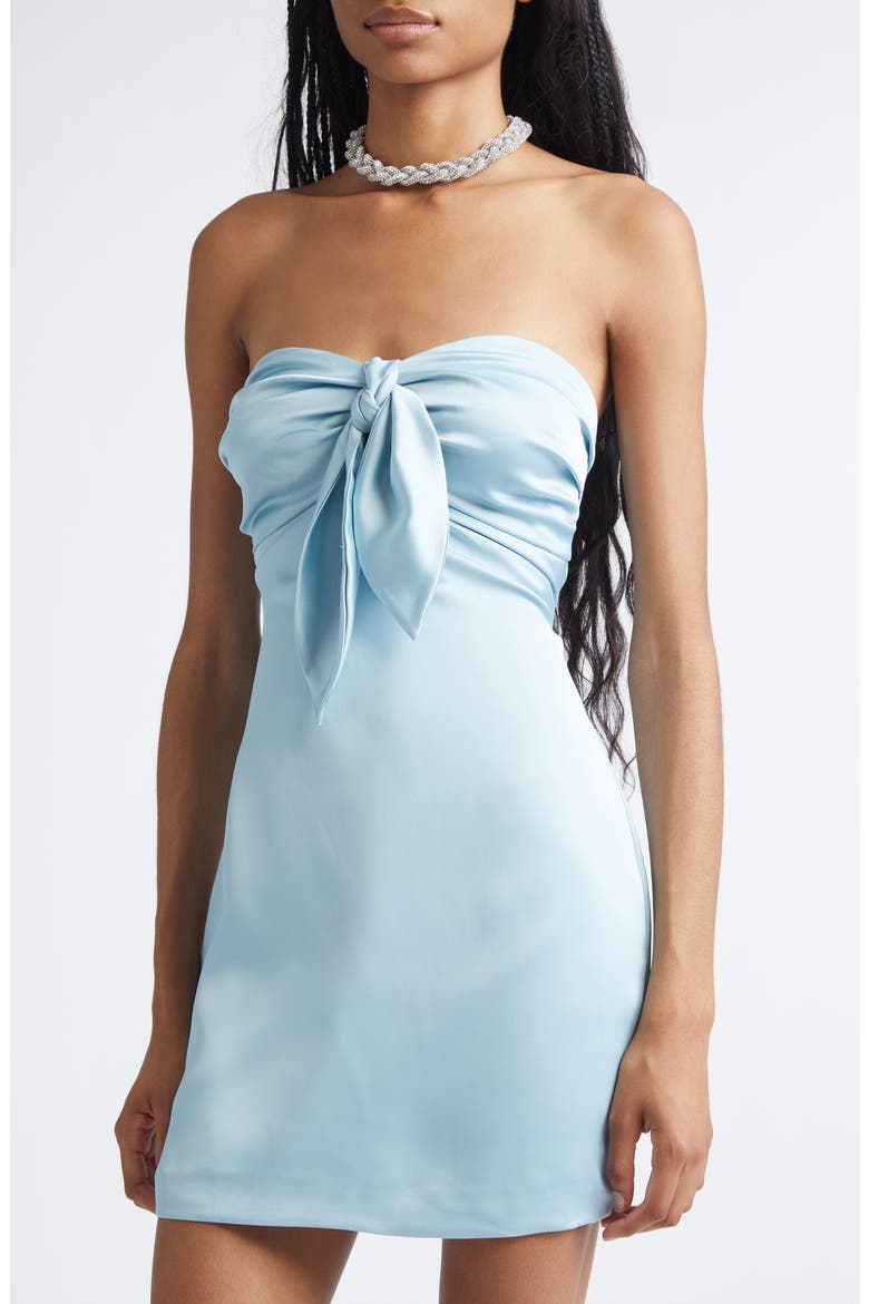 Orion Satin Bodice Strapless Minidress, Alternate, color, MOONSTONE BLUE