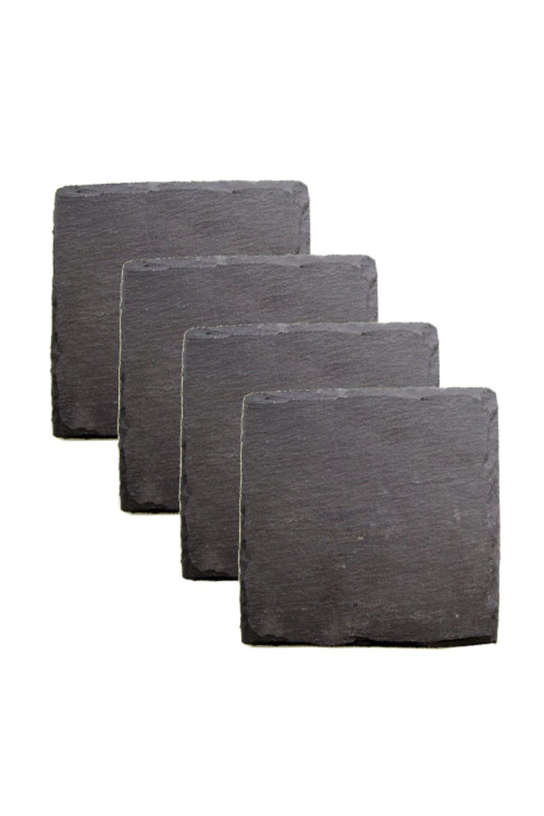 Square Slate Coasters Set of 4, Main, color, Black