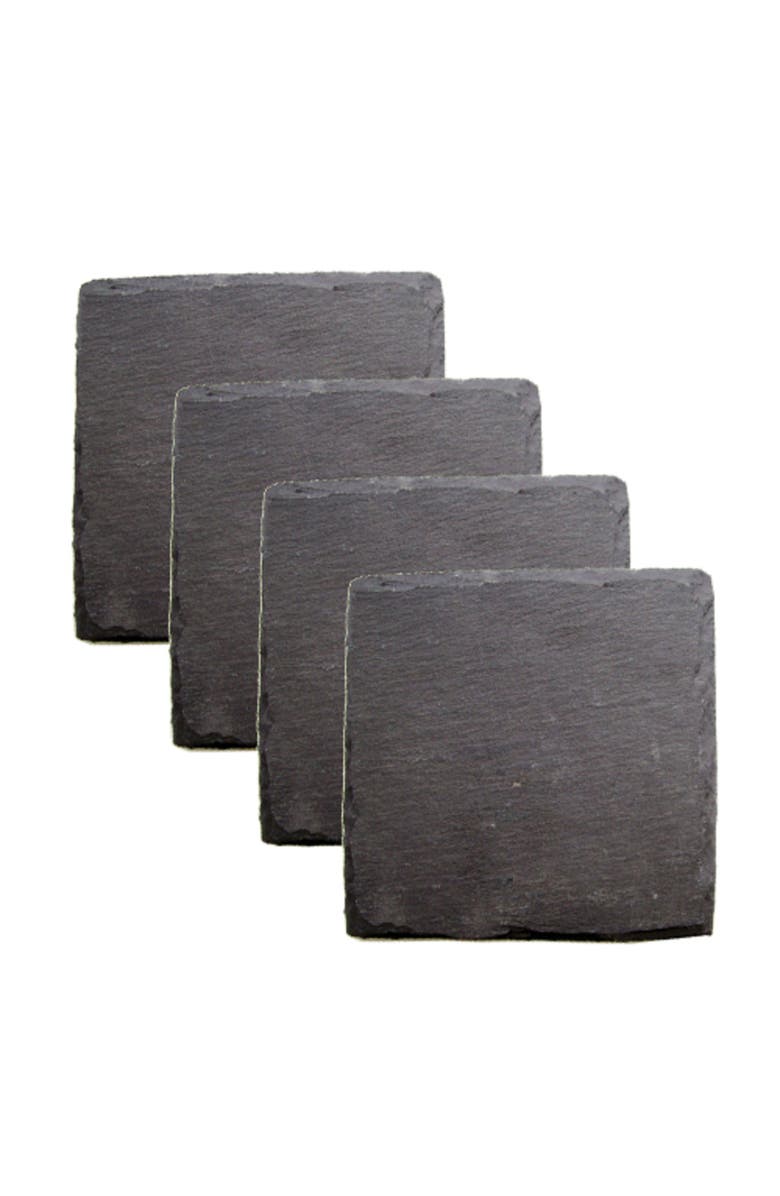 TWINE Square Slate Coasters Set of 4, Main, color, Black