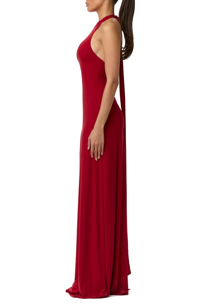 Bow Halter Maxi Dress, Alternate, color, RUBY RED