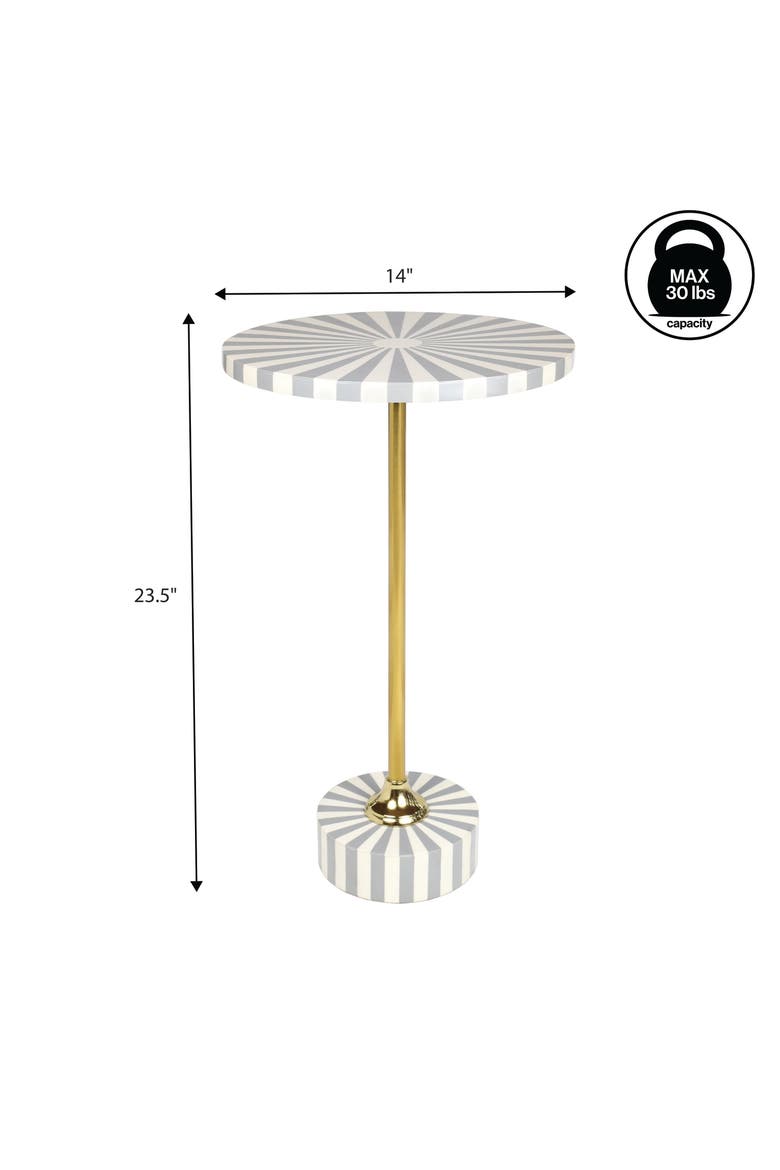 Calix Art Deco Metal/Resin Sunburst Round Drink Table, Alternate, color, Gray/White