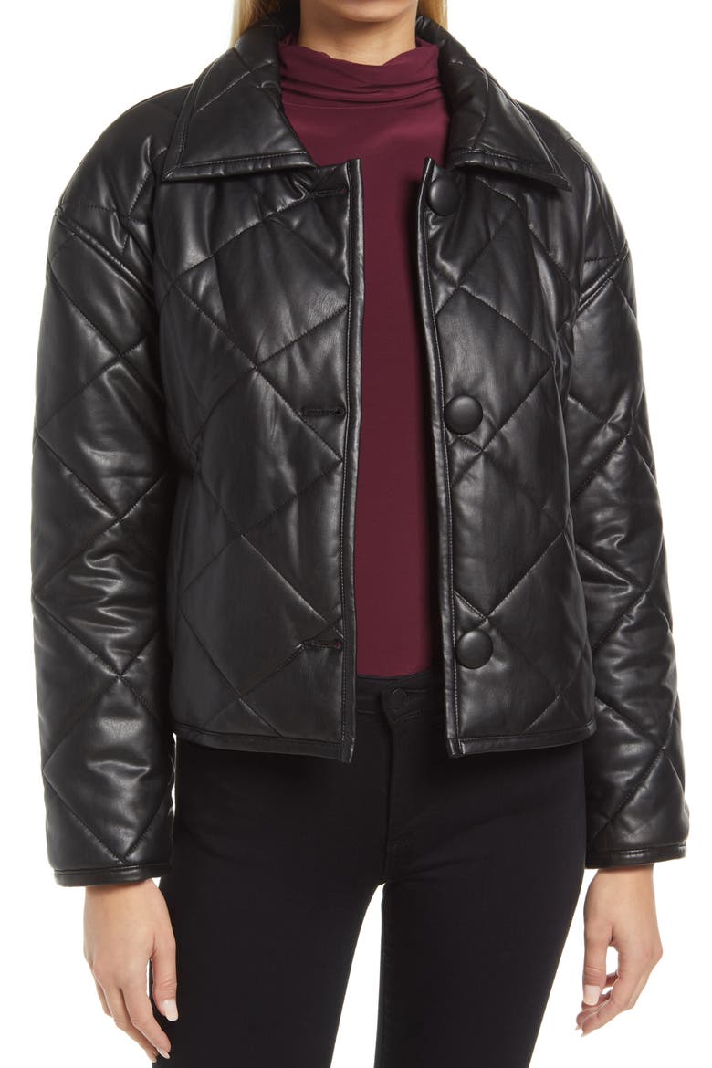 Quilted Faux Leather Jacket, Main, color, BLACK