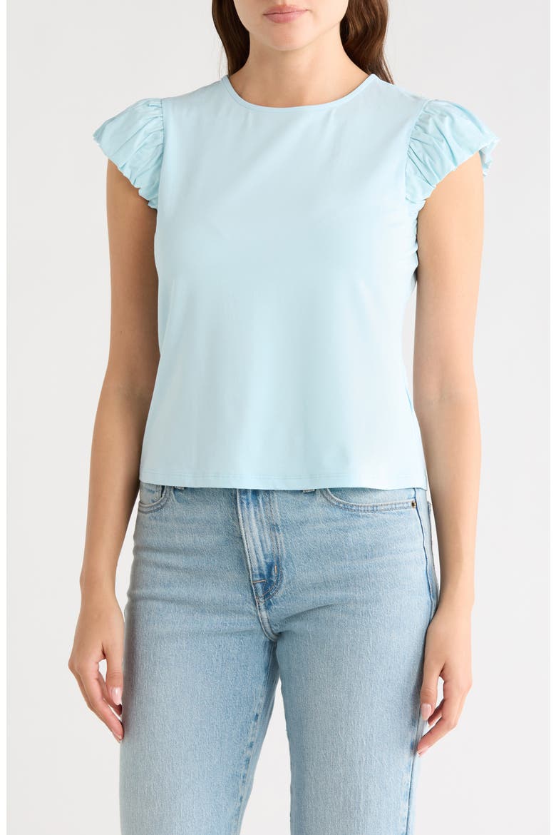 Ruffle Cap Sleeve T-Shirt, Main, color, PALE BLUE