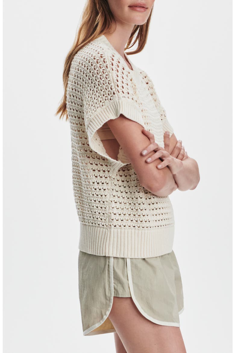 Julianna Open Knit Short Sleeve Sweater, Alternate, color, WHITECAP GREY