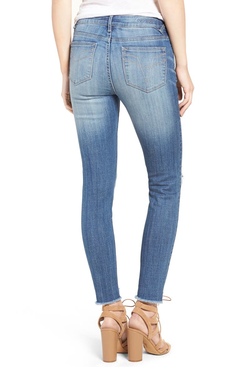 Chelsea Distressed Raw Hem Skinny Jeans, Alternate, color, LIGHT WASH