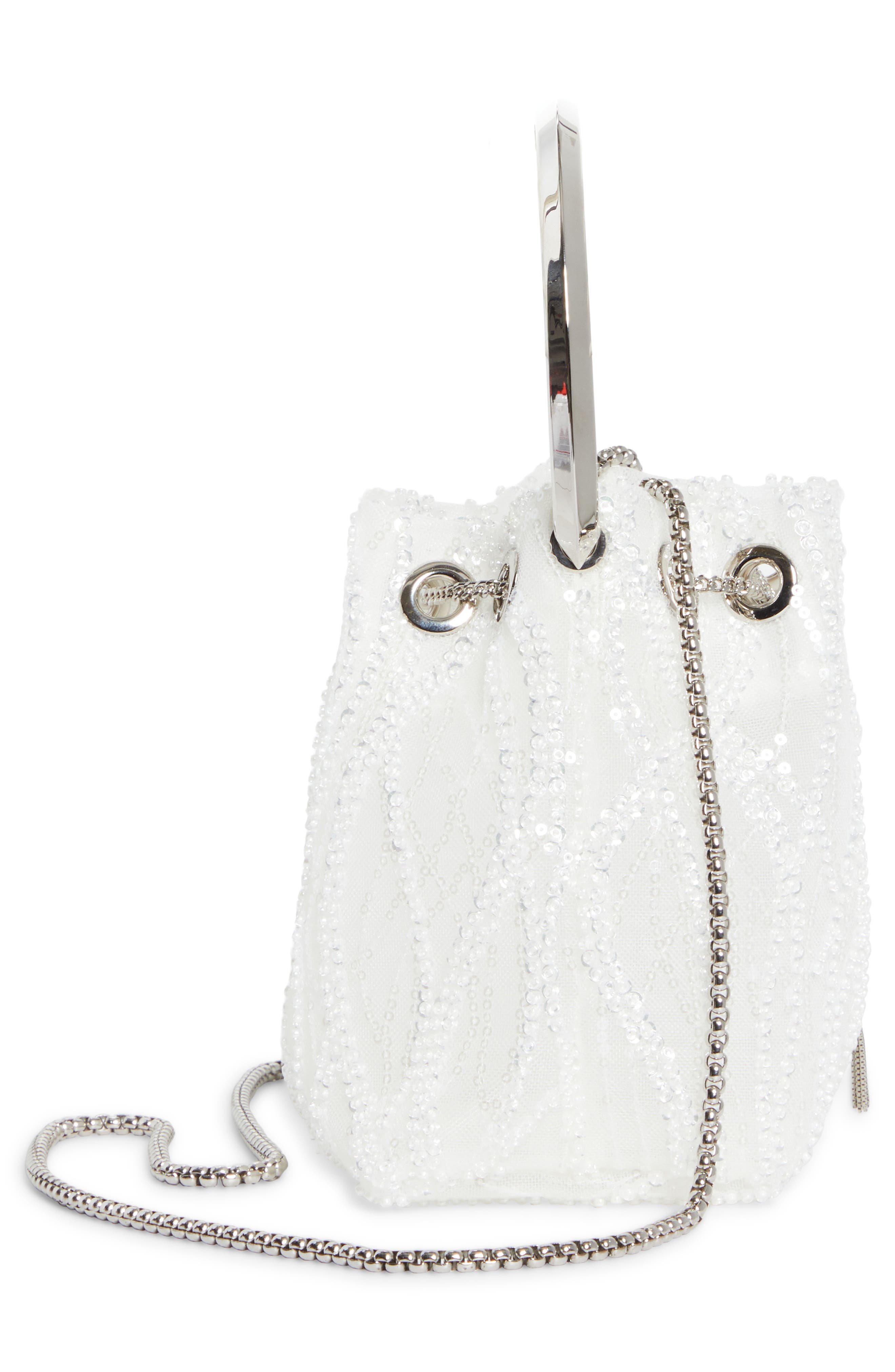 Jimmy Choo Bon Bon Sequin Mesh Pouch, Alternate, color, Ivory/ Silver
