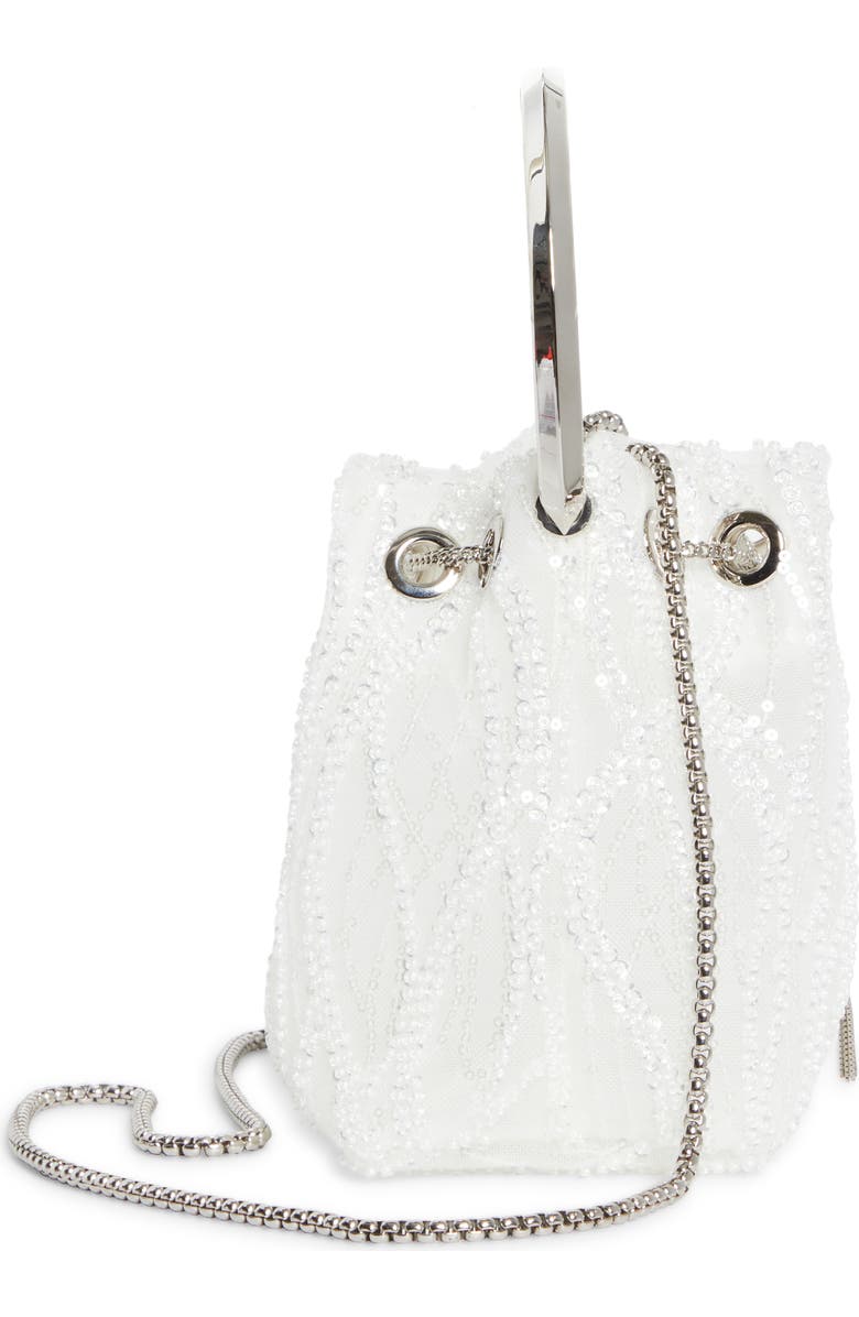 Jimmy Choo Bon Bon Sequin Mesh Pouch, Alternate, color, Ivory/ Silver