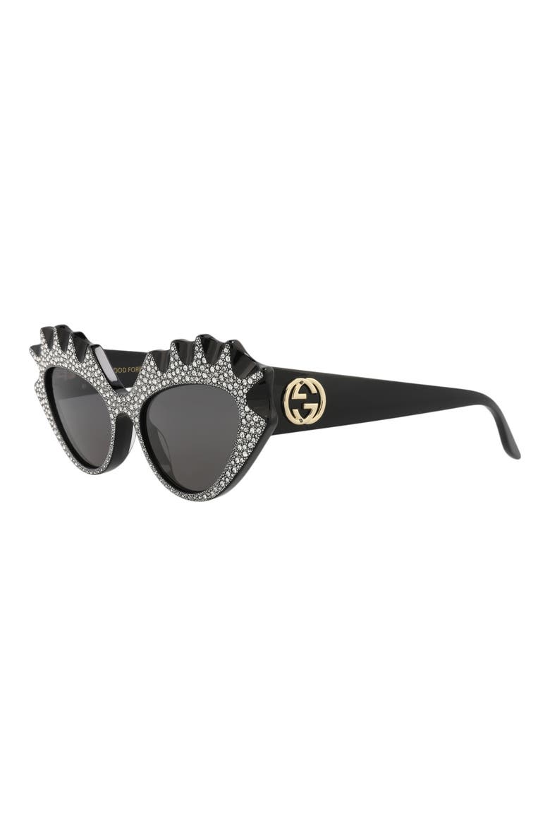 52mm Crystal Pavé Cat Eye Sunglasses, Alternate, color, BLACK BLACK GREY