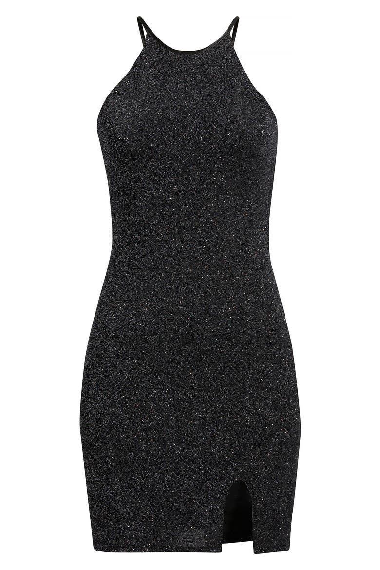 Glitter Body-Con Minidress, Alternate, color, BLACK
