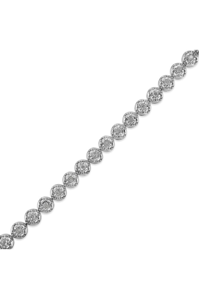 Silver 1.0 Cttw Diamond Open Quatrefoil Flower Circle-Link Tennis Bracelet, Alternate, color, White