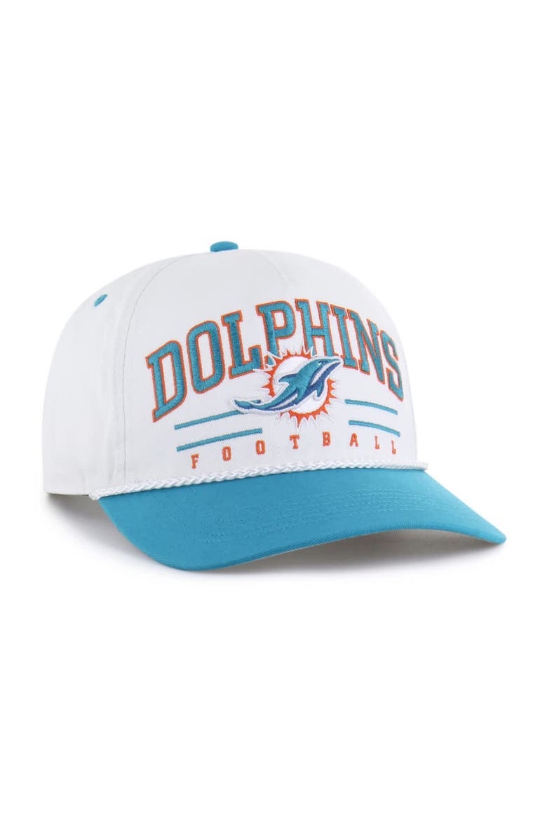 Men's '47 White/Aqua Miami Dolphins Roscoe Two-Toned Hitch Adjustable Hat, Alternate, color, White