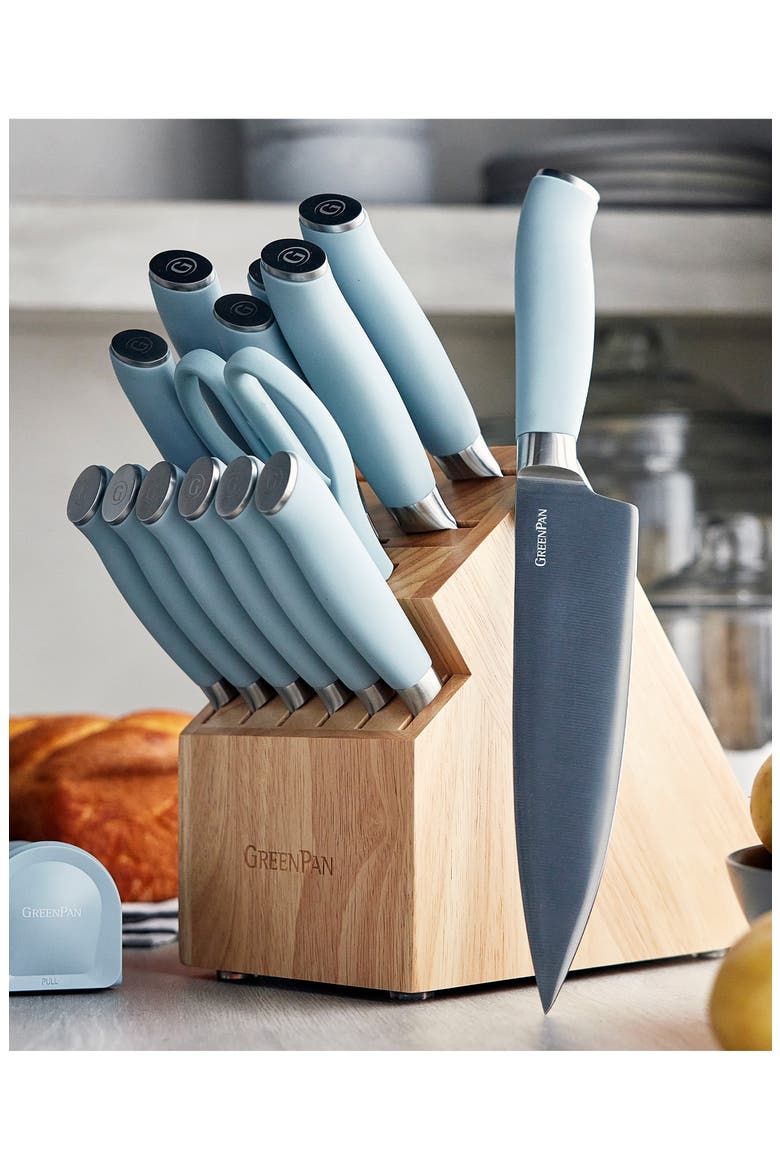 15-Piece Titanium Coated Knife Block Set, Alternate, color, LIGHT BLUE
