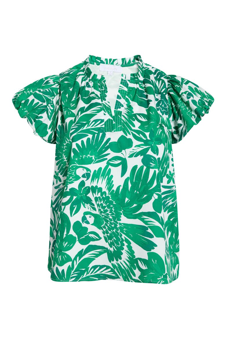 Masey Tropical Keni Split Neck Cotton Top, Alternate, color, WHITE- GREEN