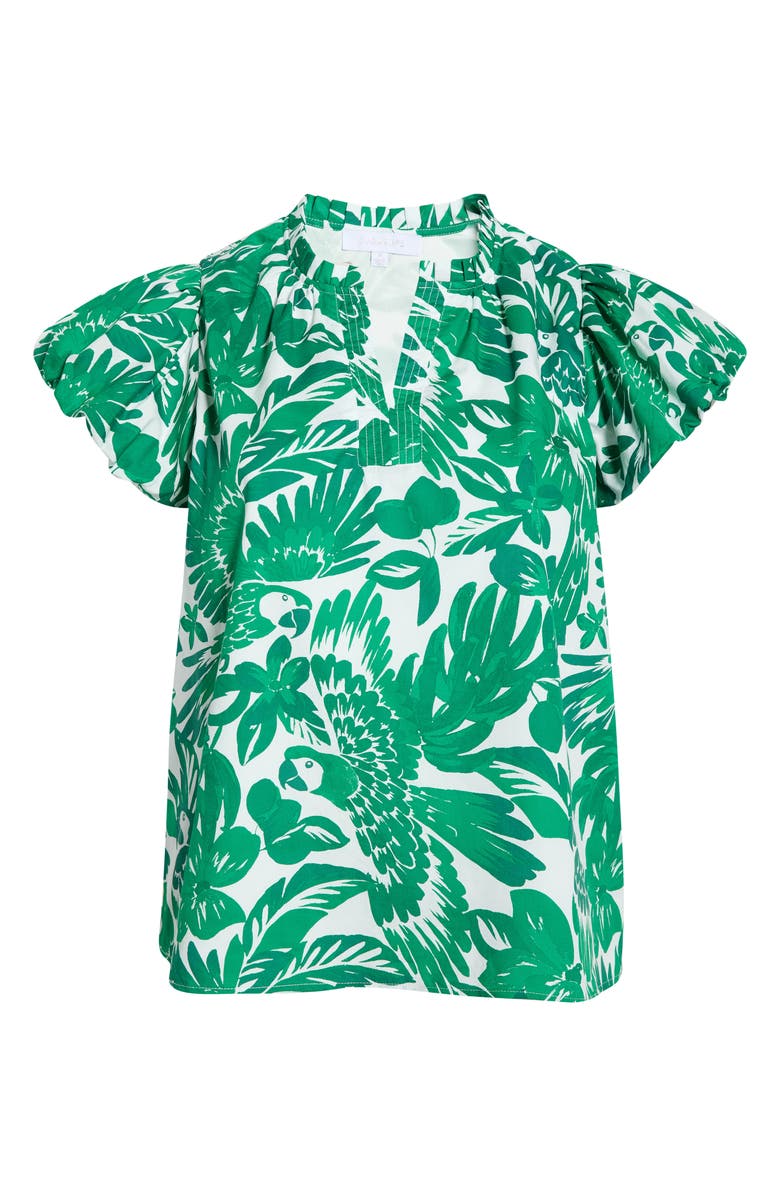 SUGARLIPS Masey Tropical Keni Split Neck Cotton Top, Main, color, White- Green