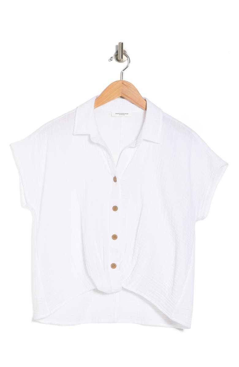 beachlunchlounge Front Tuck Front Button Gauze Shirt, Alternate, color, White